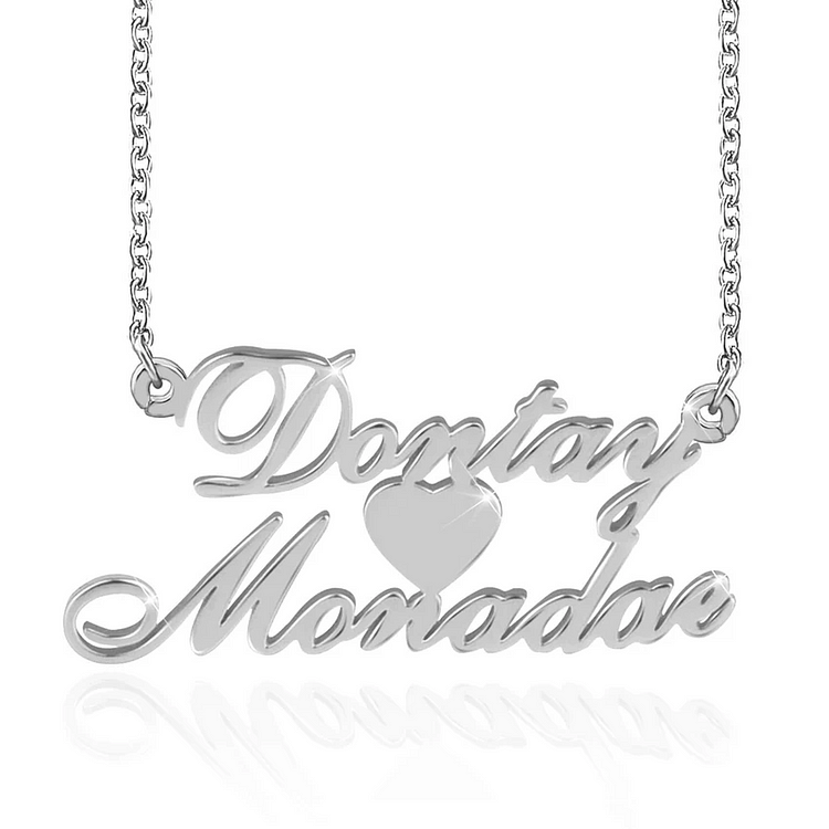 Collar corazón De Plata 925 Grabado Con 2 Nombres