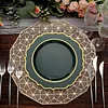 10 Pack | 10" Hunter Emerald Green Plastic Dinner Plates Disposable Tableware Round With Gold Scalloped Rim