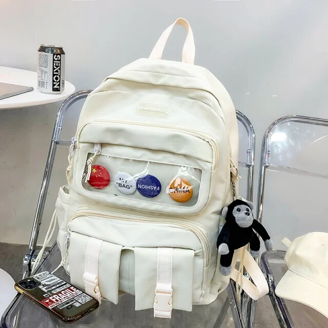 New Solid Color Double Pocket Buckle Backpack Women Waterproof Student Bag Teenage Girl Boy Schoolbag College Backpack