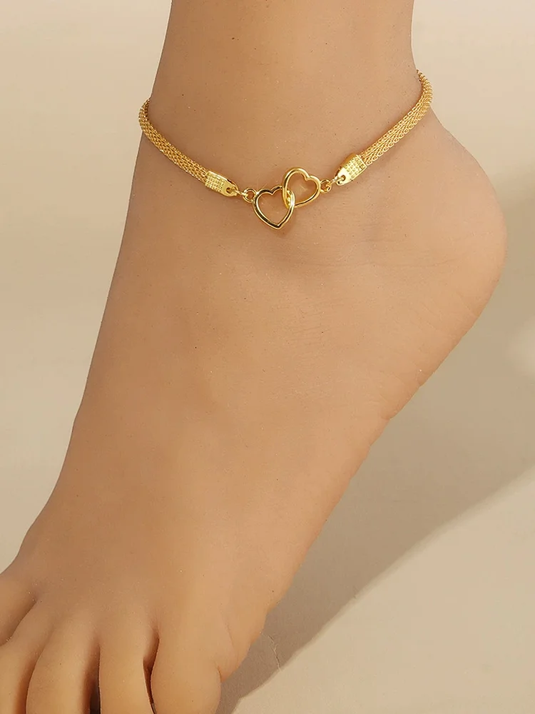 Anklet Fashion Flat Chain Two Love Ankle Chain Beach Foot Accessories