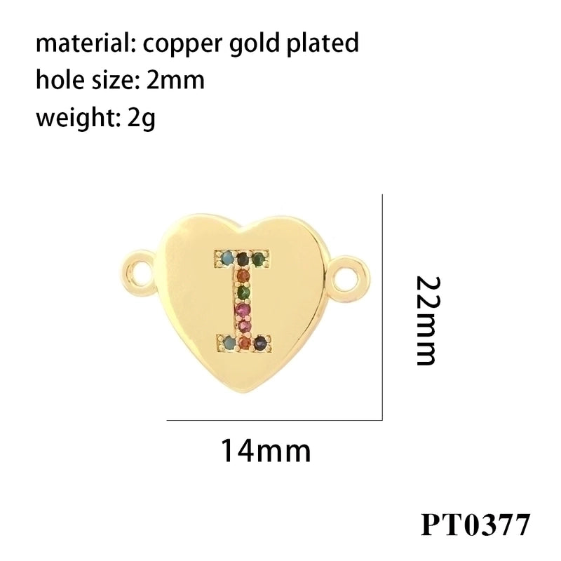 Romantic Minimalist Letter Heart Shape Copper Plating Inlay Zircon 18k Gold Plated Charms