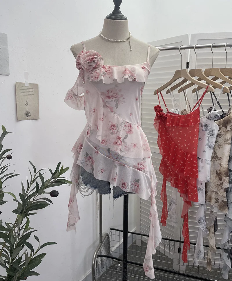 Uveng Pure Windy Irregular Lotus Side Hottie Slings Sling Vest Ribbon Ribbon Ribbon Ribbon Ribbon Ribbon Ribbon Sleeveless Top 2626