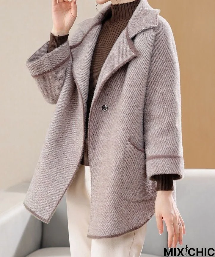 Gray Elegant Stand Collar Plain Jacket