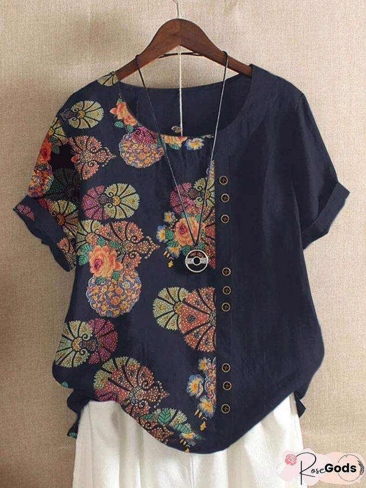 Blue Floral Vintage Floral-Print Top