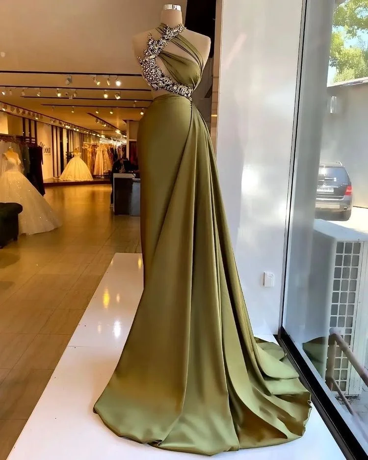 Hellodresses Stain Stunning Halter Beading Sleeveless Long Prom Dress With Ruffles