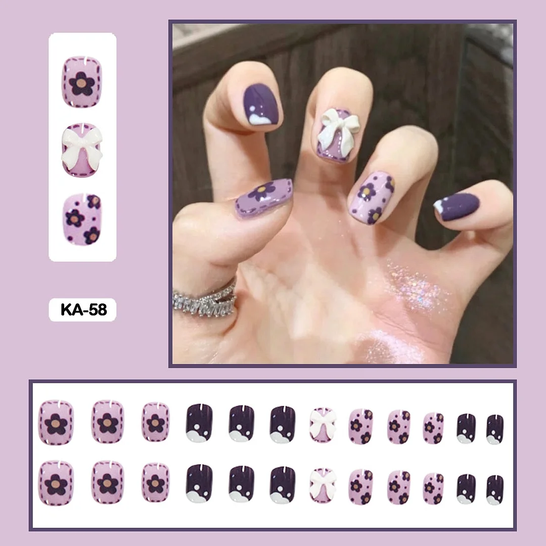 Butterfly Lovely Girl Nail Art Wearable Press On Fake Nails Tips With Glue And Sticker 24pcs/box With Wearing Tools As Gift-Nail Inspo