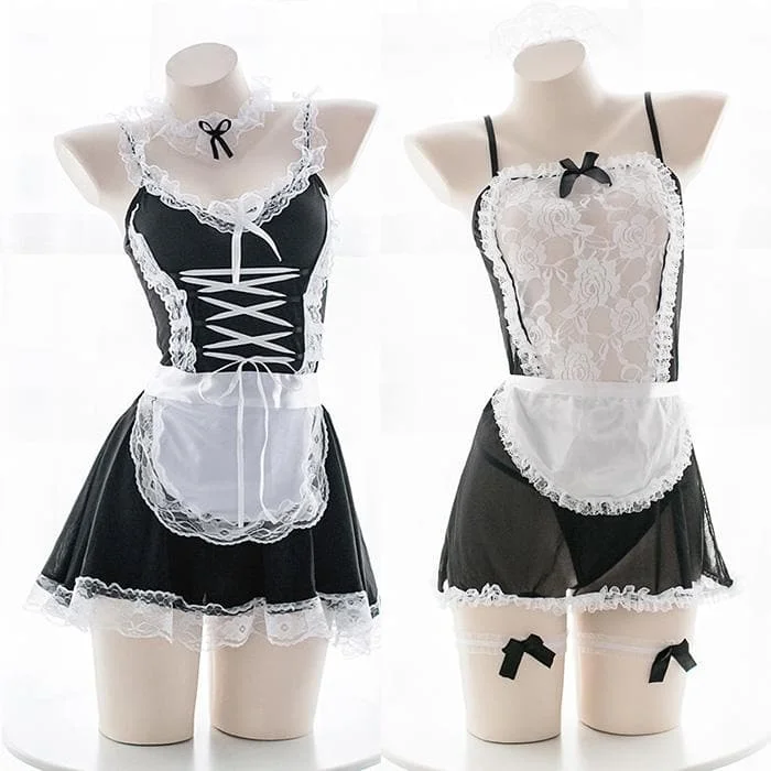 Black/White Lace Maid Cosplay Uniform Dress S12679