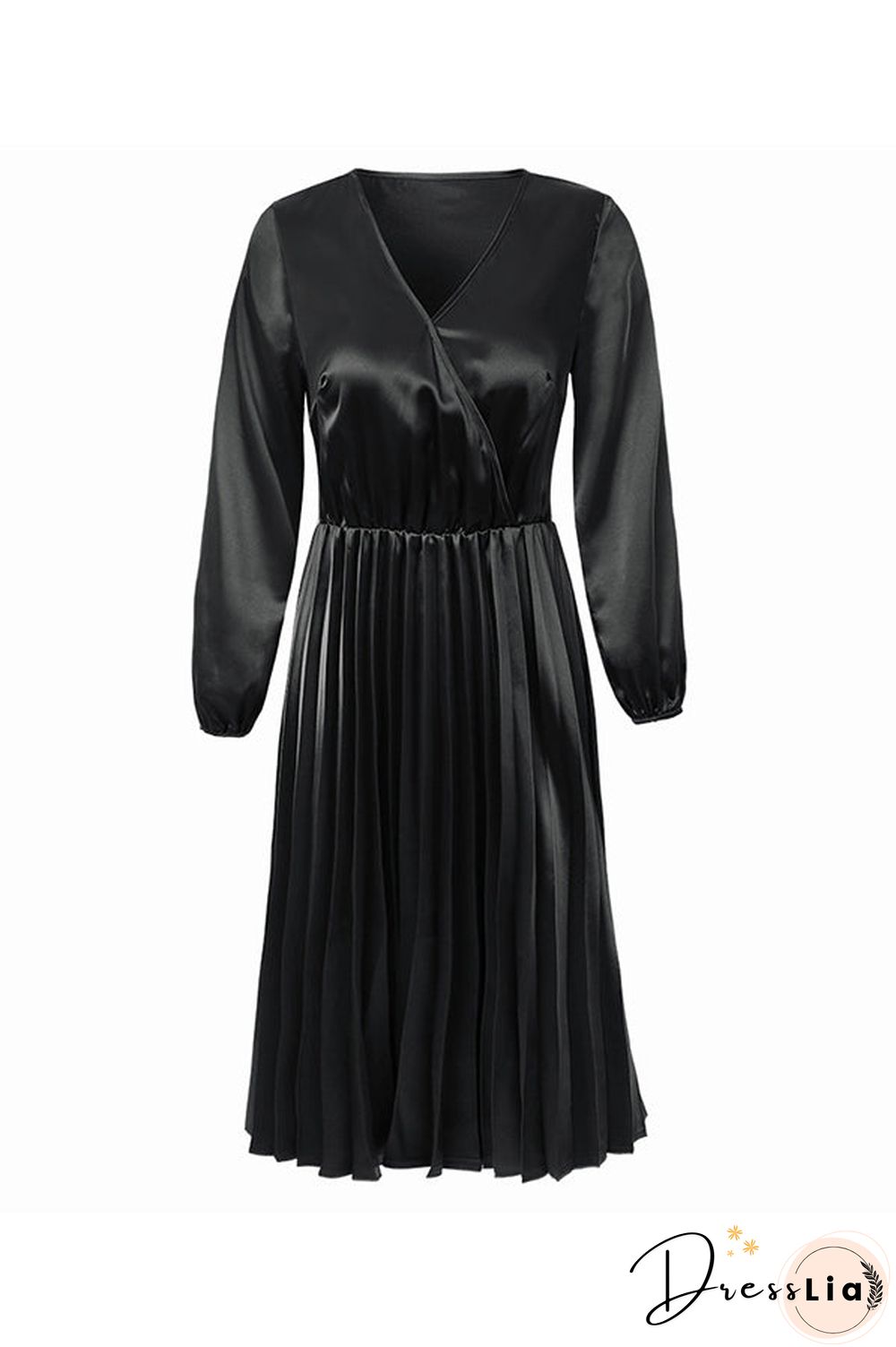 Solid Sexy Ruched V-neck Midi Dress