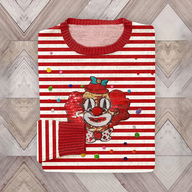 VChics KÖLner Karneval Clown Stripe Print Casual Pullover Knitted Sweater