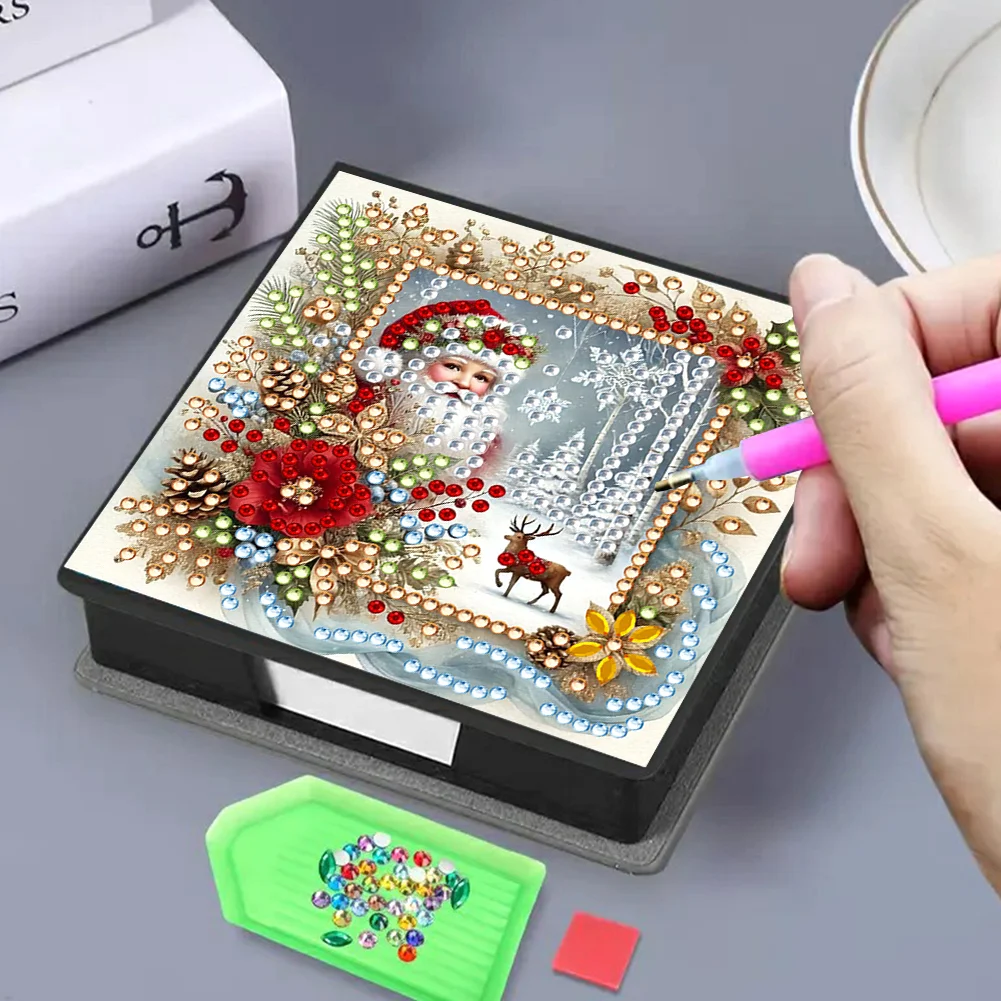 5D DIY PU Santa Claus Diamond Painting Notecard Box Gem Art Note Holder