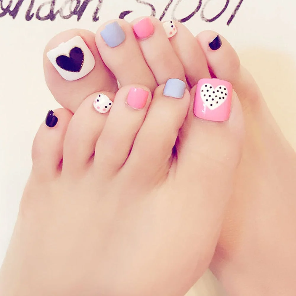 24Pcs Lovely Cherry Toe Nails With Design Acrylic Fake Toenails For Foot DIY Lady Full Cover Tip Manicure Tool-Nail Inspo