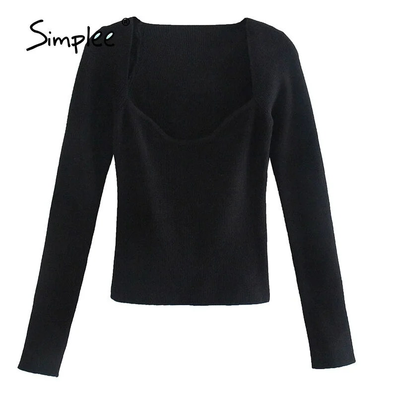 Simplee Sexy sheath women's pullover autumn High street solid slim jumper sweater female Fashion ladies long sleeve top 2021