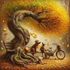 Diamond Painting-DIY Full Round Drill A family under a big tree in autumn(40*40CM)