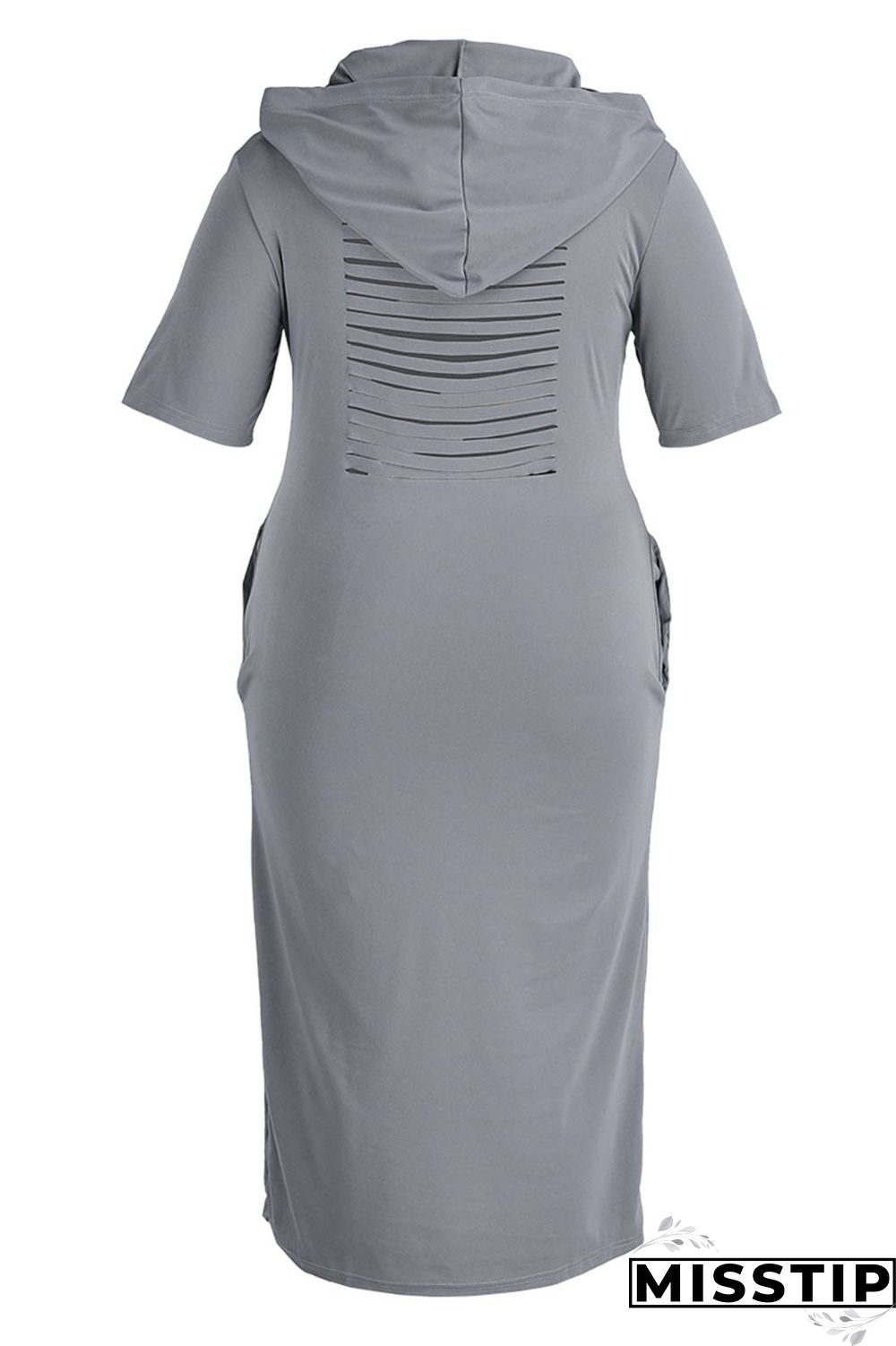 Black Casual Print Ripped Patchwork Hooded Collar Straight Plus Size Dresses