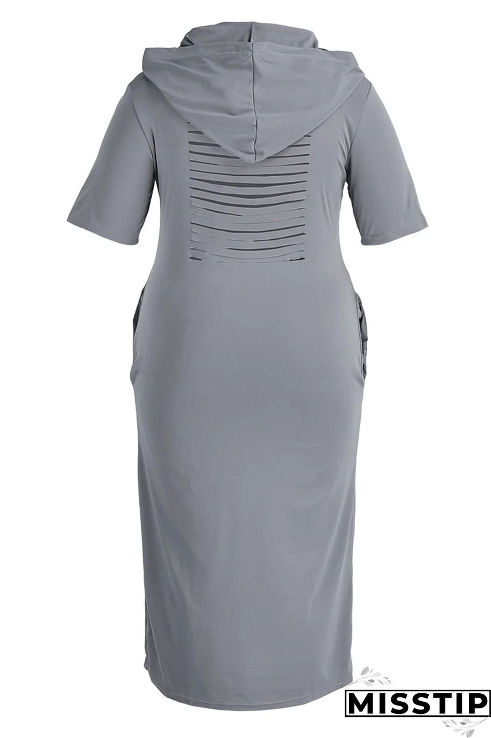 Black Casual Print Ripped Patchwork Hooded Collar Straight Plus Size Dresses