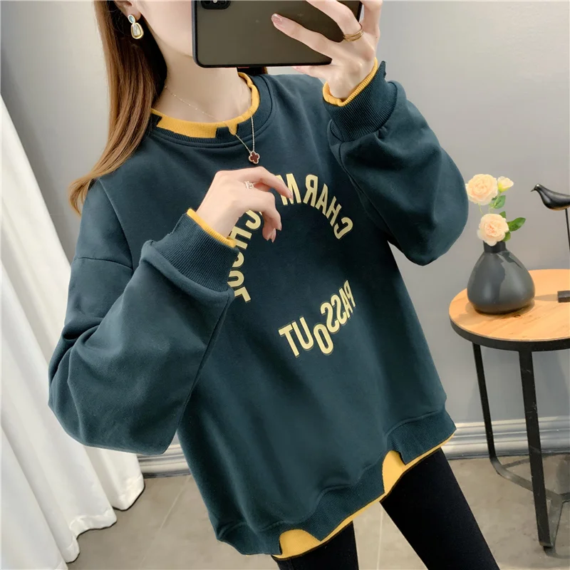 19609 (room 2, aisle 35) real shot cotton round neck letter stitching fake two pieces of sweater female 56