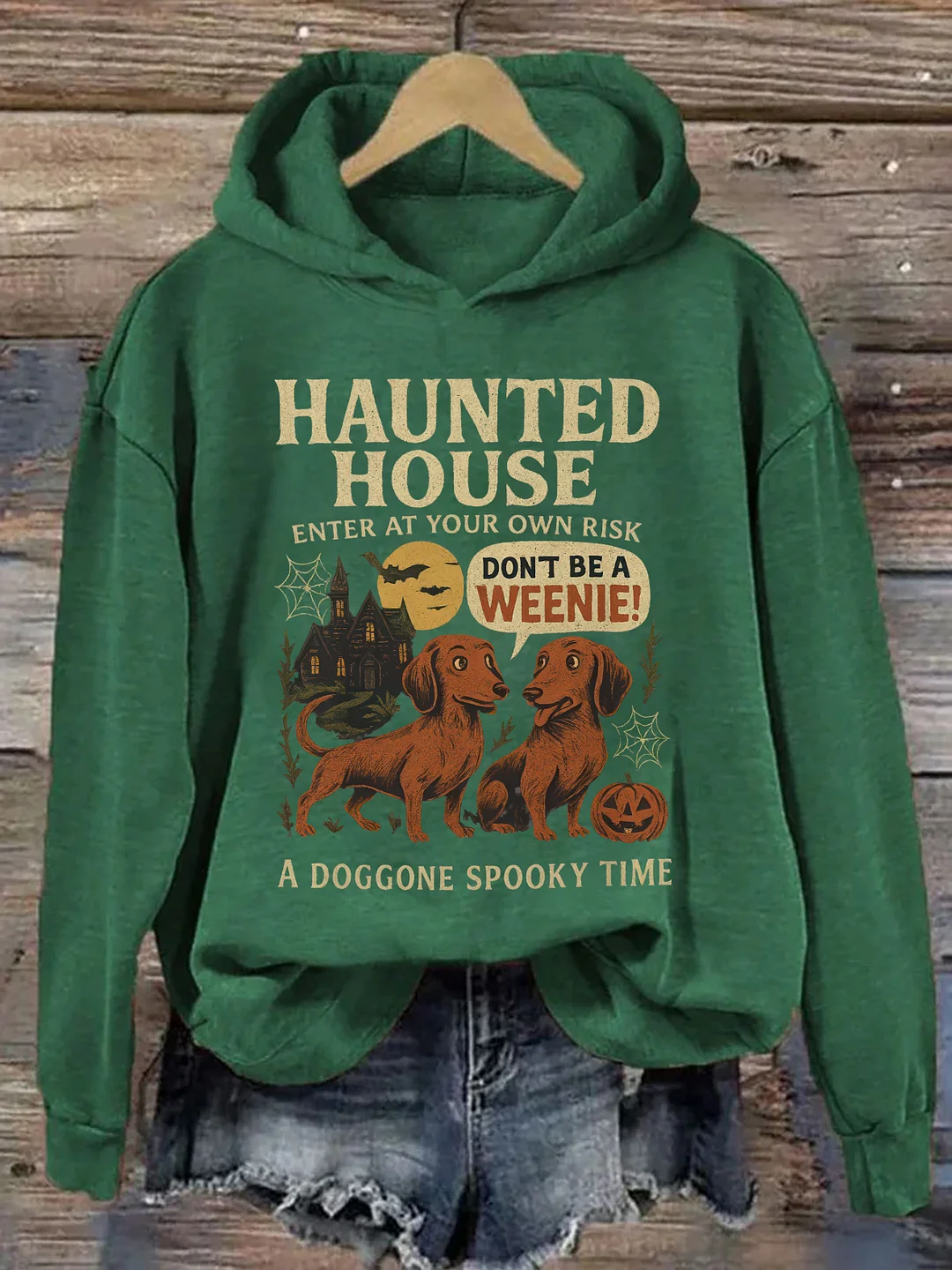Vintage Haunted House Halloween Spooky Dachshund Hoodie