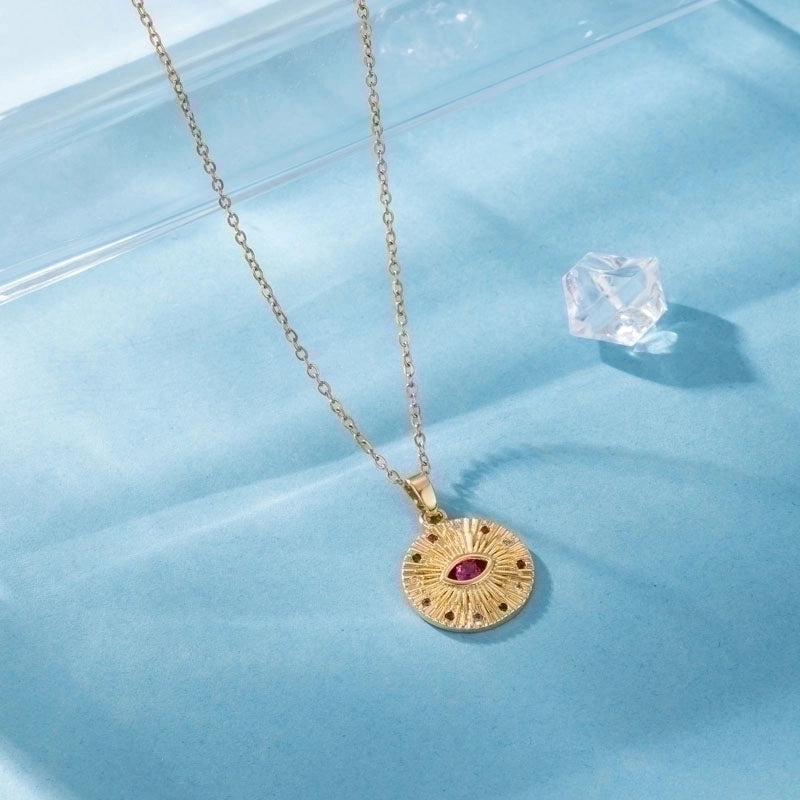 Stainless Steel Titanium Steel 18K Gold Plated Elegant Plating Inlay Sun Heart Shape Eye Zircon Pendant Necklace