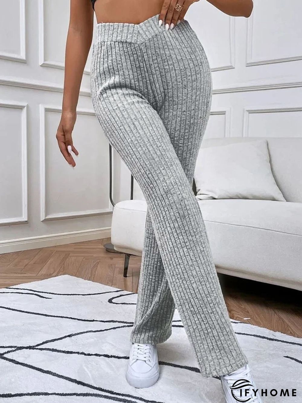 Casual Plain Texture High Waist Flare Leg Pants | IFYHOME
