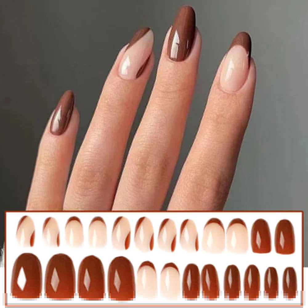 24pcs Point Head False Nails Tips Press On Nail with Heart Print Design Girl DIY Nail Patch Removable French Style Fake Nails-Nail Inspo