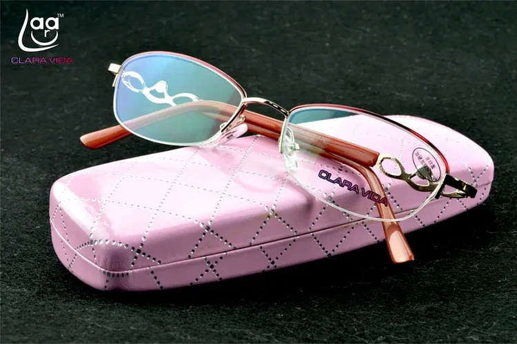Clara Vida designer wave titanium alloy women lady's with hard case reading glasses halfrim +1 +1.5 +2 +2.5 +3 +3.5 +4