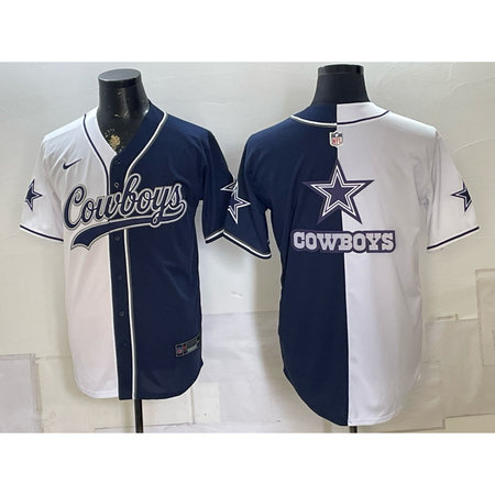 Men's Dallas Cowboys Navy Split Cool Base Stitched Baseball Jersey H4VO
