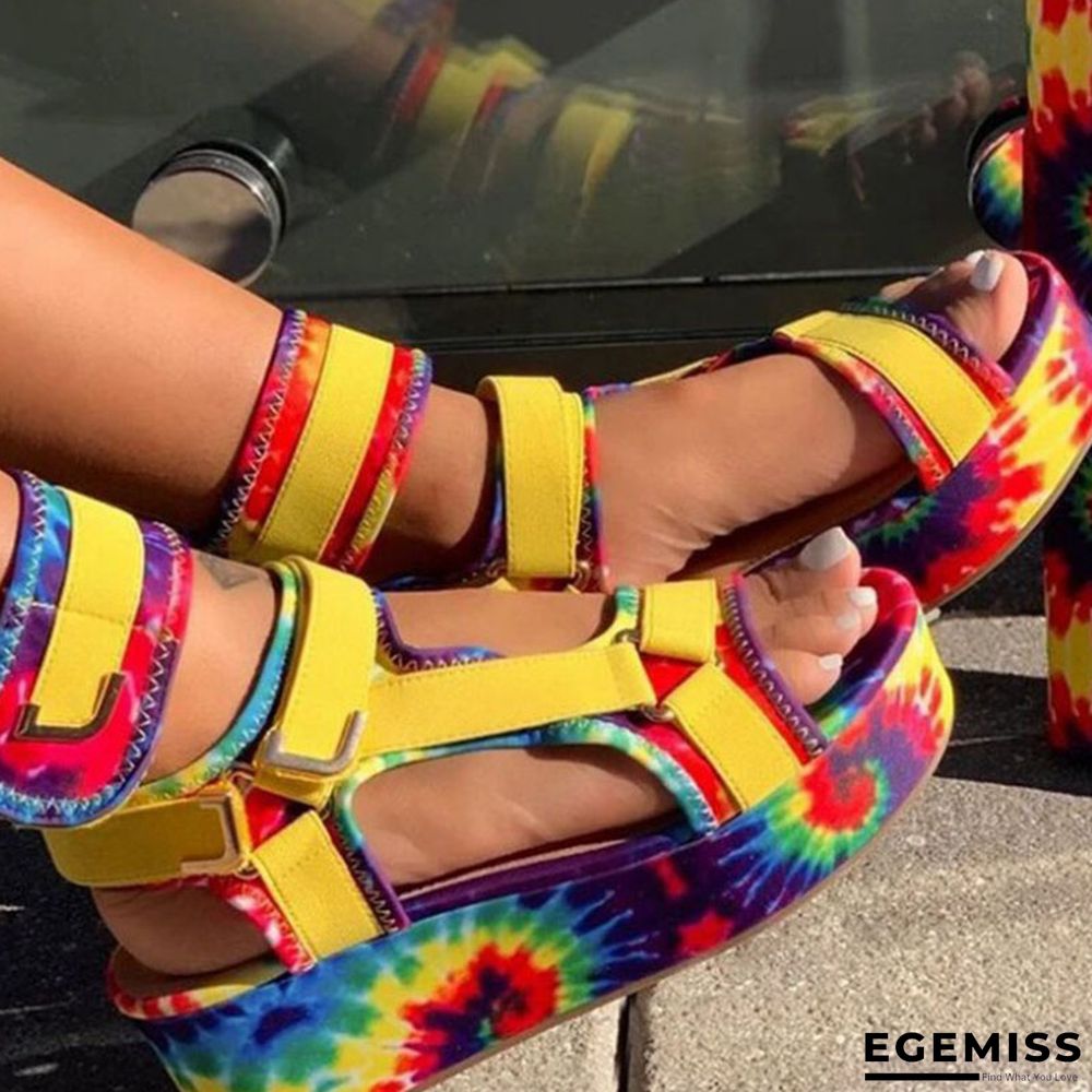 Yellow Casual Street Patchwork Tie-dye Fish Mouth Out Door Shoes | EGEMISS