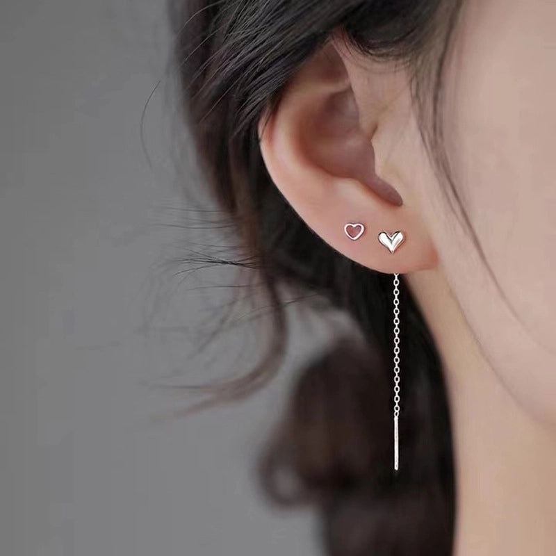 1 Pair 925 Sterling Silver Heart Shape Ear Line
