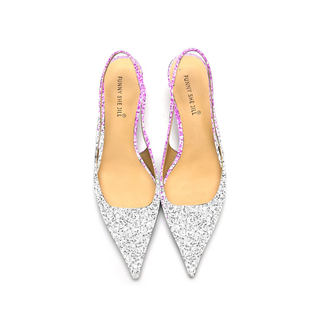 Glitter Silver And Pink Kitten Heels Sexy Stiletto Pumps  Sparkly Ankle Pumps Dress Shoes for Women Nicepairs