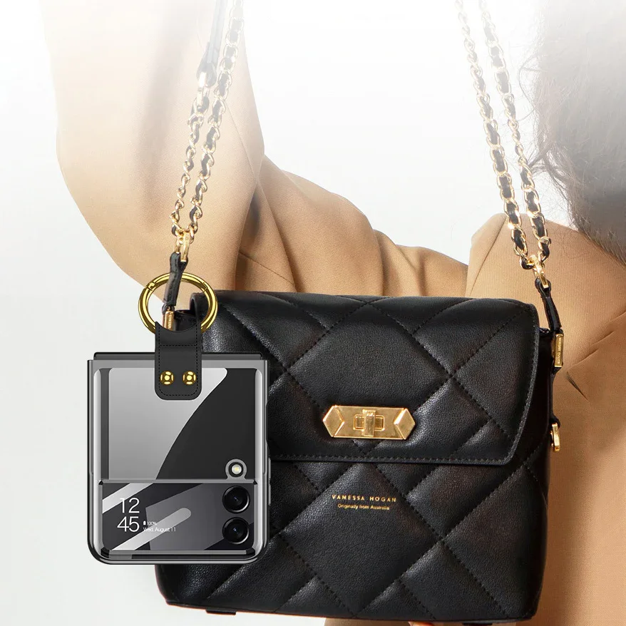 For Samsung ZFlip4 Shell Film Phantom Ring Personality Pure Color Simple Transparent PC Hard Case Phone Case