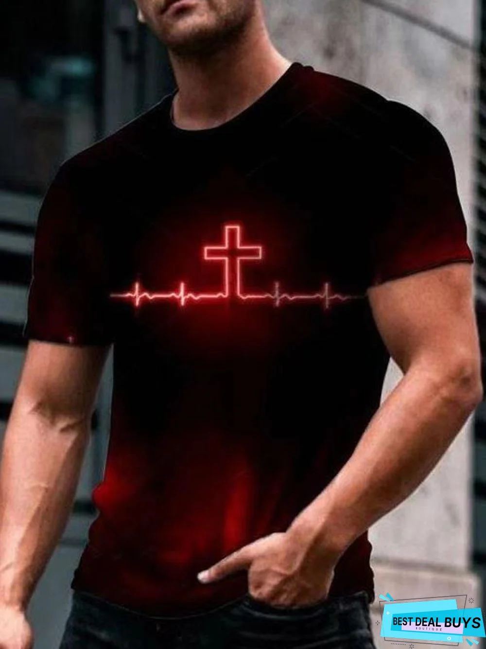 T-Shirt Color Blocking 3D Graphic Printing Night Street Fashion Round Neck Multicolor Short Sleeves