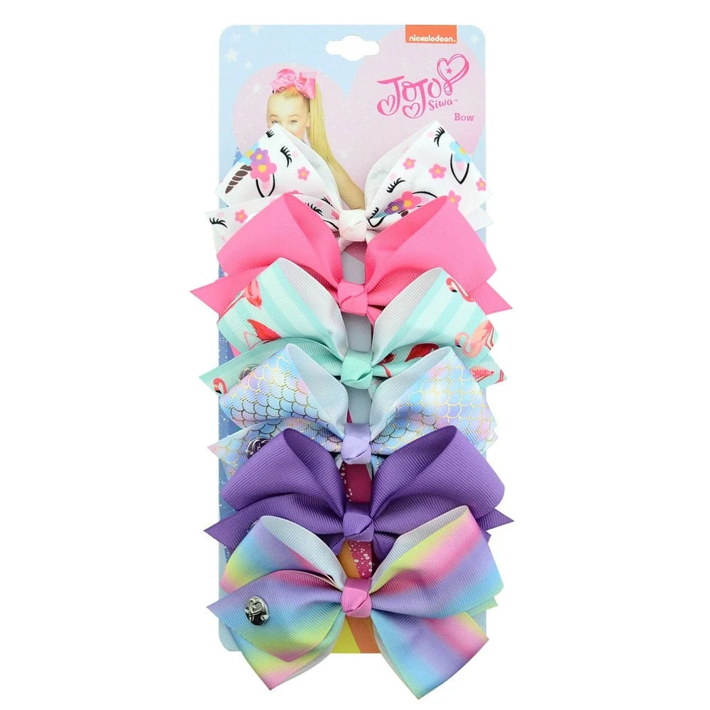 6 Pieces/Set JoJo Bows Jojo Siwa Rainbow Printed Knot Ribbon Bow For Girls Handmade Boutique Hair Clip Children Hair Accessories