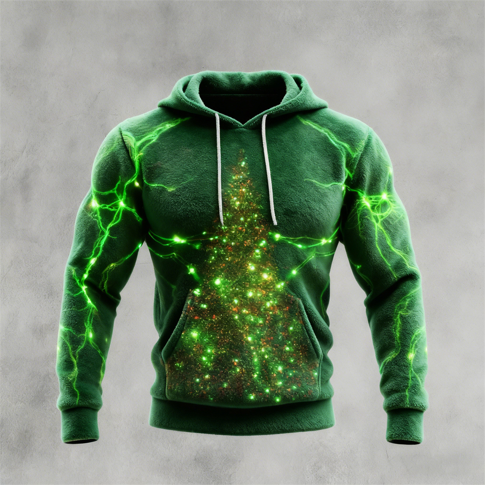 Radiant Christmas Tree Men's Hooded Flannel Sweatshirt elevenforest