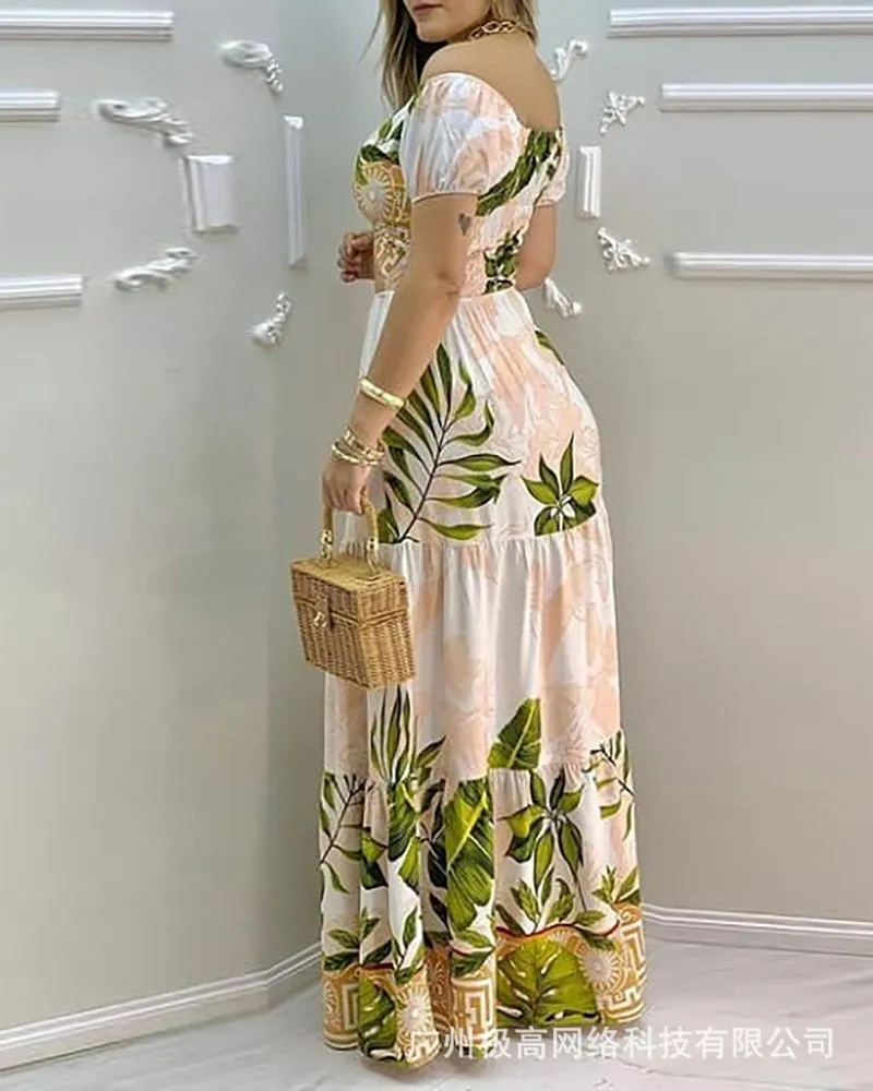 European and American new color printing holiday style hollow dress