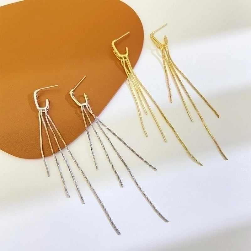 1 Pair Vintage Style Geometric Solid Color Tassel Plating Chain Copper Drop Earrings2