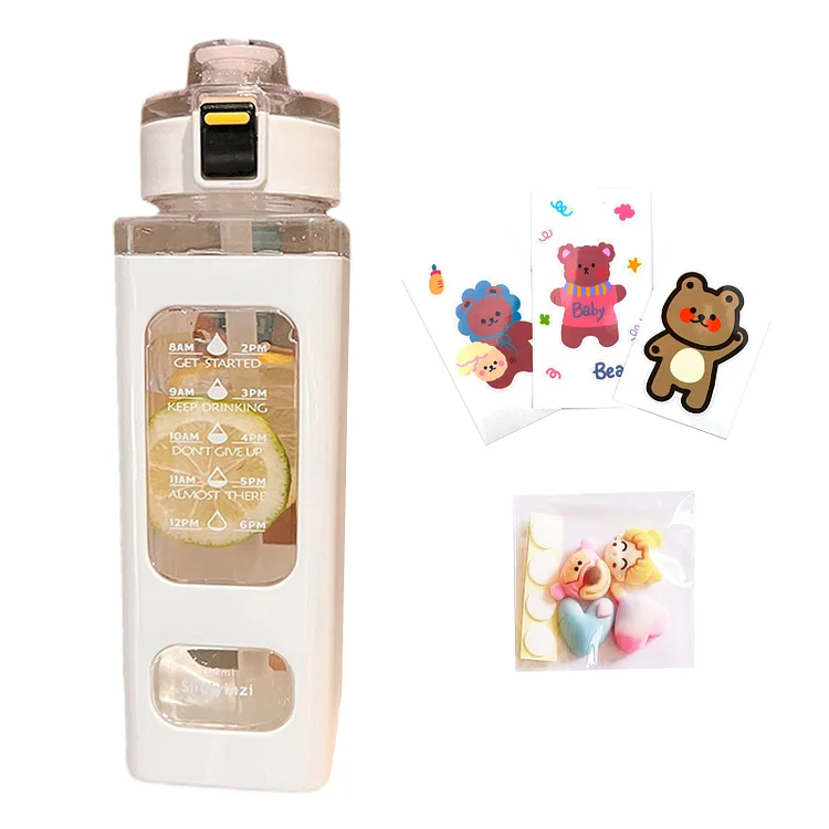 700ml Large Capacity Drink Cup Square with Bear Sticker for Home School-Annaletters