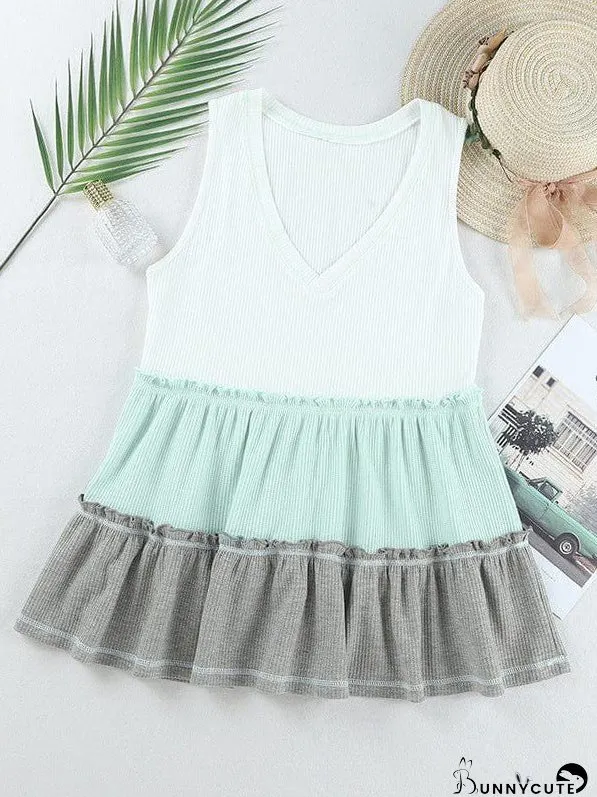 Contrast Stitch V-Neck Sleeveless Pullover Vest For Slim Fit Women