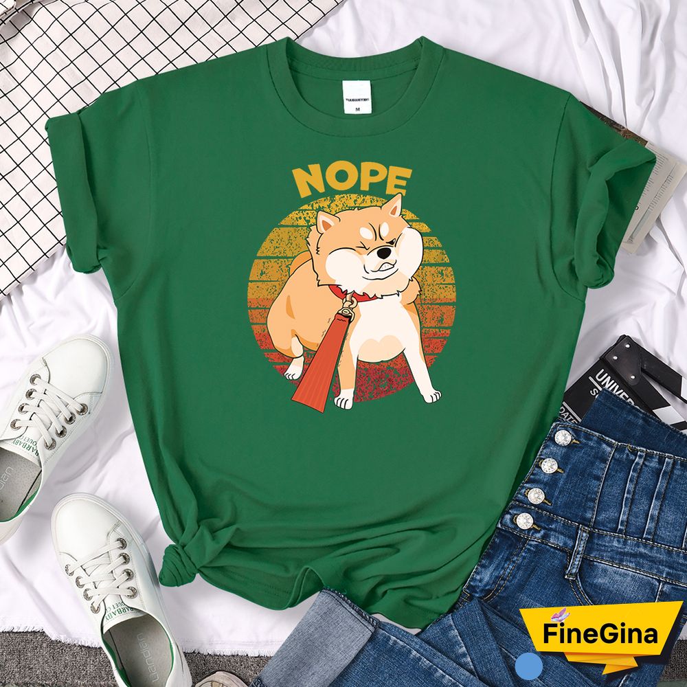 Kawaii Shiba Inu NOPE Cute Dog Print Female T Shirt Summer Oversized Tshirt Street Fit TopsTee Cartoon Oversize Womens T-Shirts
