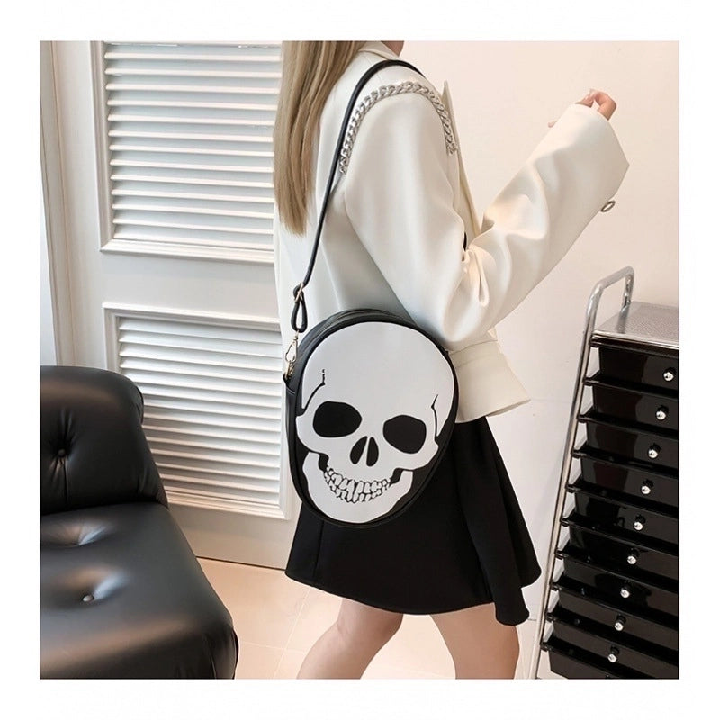 Halloween Women’s Small Pu Leather Ghost Punk Round Zipper Crossbody Bag