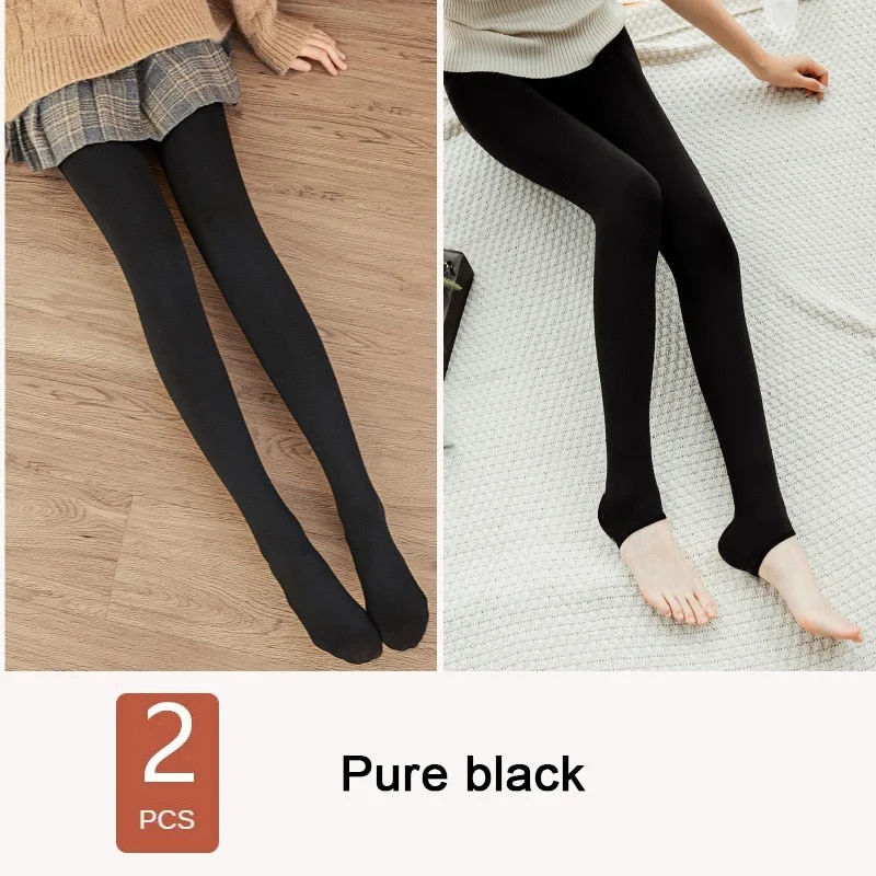 ATHVOTAR 2Pcs Winter Warm Pants Women Casual Thicken Elasticity Velvet Pants Thermal High Waist Pants for Women