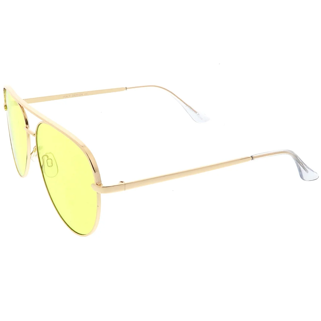 Premium Oversize Metal Aviator glasses With Colored Flat Lens And Crossbar 60mm