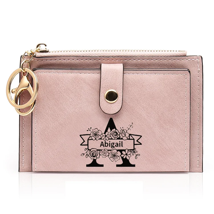 Personalized Name and Letter PU Leather Zipper Wallet for Women Four Colors Available Gift for Her