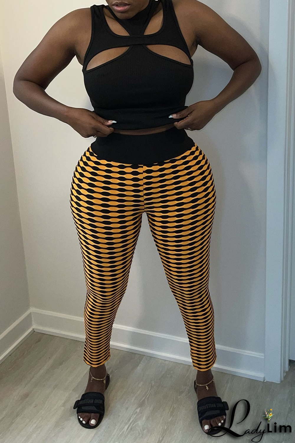 Blue Sexy Print Fold Skinny High Waist Pencil Full Print Bottoms