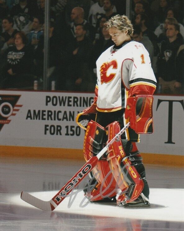 JONAS HILLER SIGNED CALGARY FLAMES GOALIE 8x10 Photo Poster painting #2 Autograph EXACT PROOF!