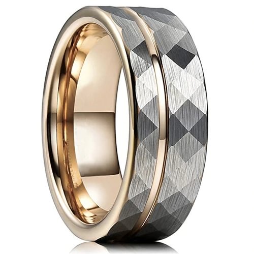 Women's or Men's Tungsten Carbide Wedding Band Rings,Hammered Brushed Silver Tungsten Carbide Ring with Rose Gold Interior and Stripe Design With Mens And Womens For Width 4MM 6MM 8MM 10MM