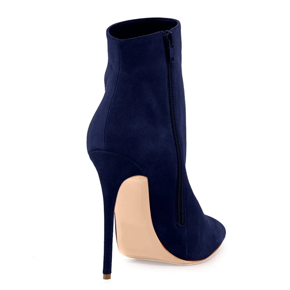 4.72" Women's Ankle Boots Closed Pointed Toe Stilettos Solid Color Suede Booties-vocosishoes
