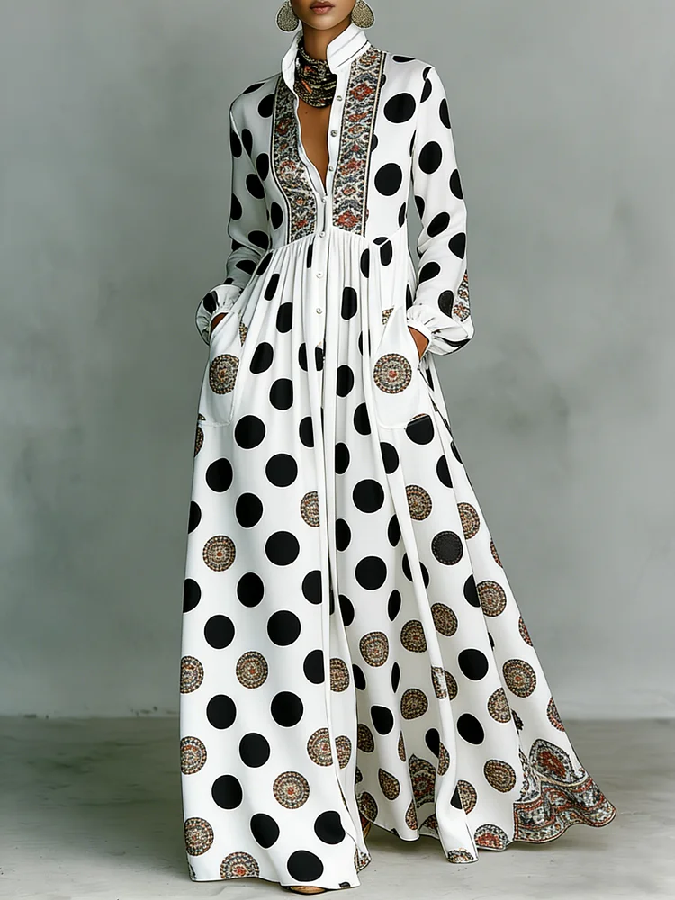 Women's Vintage print Elegant Romantic Vacation Maxi Dress