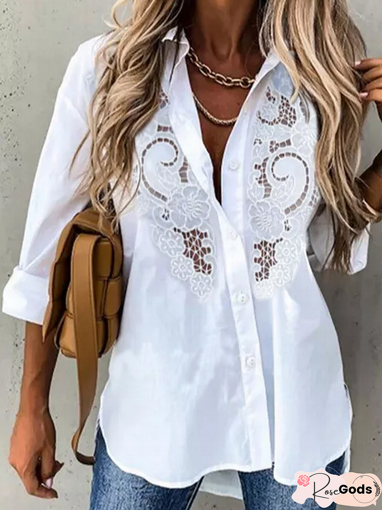 Lace Shirt Collar Casual Blouse