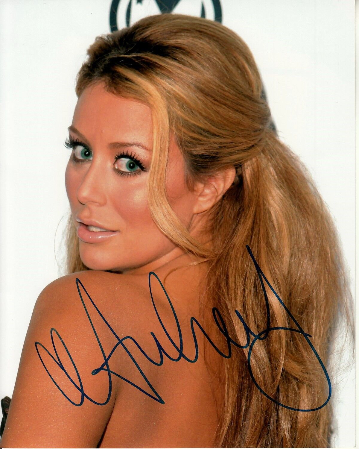 AUBREY O'DAY hand-signed SEXY 8x10 CLOSEUP IN BACKLESS DRESS authentic w/ COA