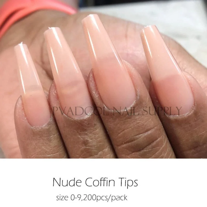 200pcs Nude False Nails Tips Full Coverage Sculpted Nail Extension Tips Long Coffin Quick Building Mold Fake Fingers Manicure-Nail Inspo